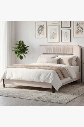 Kárpitozott franciágy 180x200 cm világos szövet tárolóval dió